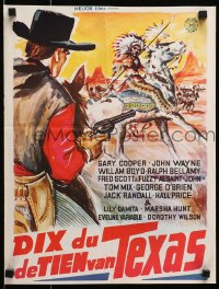 3y314 I 10 DEL TEXAS Belgian 1961 cool art of cowboy & Native American Indian on horseback!