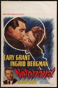 3y335 NOTORIOUS Belgian R1950s art of Cary Grant & Ingrid Bergman, Alfred Hitchcock classic!