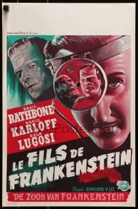 3y351 SON OF FRANKENSTEIN Belgian R1950s art of monster Boris Karloff, Bela Lugosi & Rathbone!