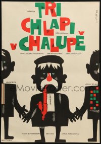 3y163 TRI CHLAPI V CHALUPE Czech 12x17 1963 great wacky art by Jaroslav Fiser!