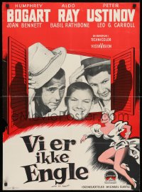 3y043 WE'RE NO ANGELS Danish 1960 Humphrey Bogart, Aldo Ray & Peter Ustinov tipping hats, rare!