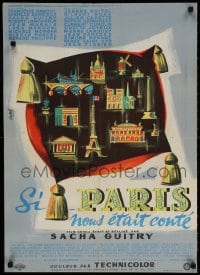 3y457 IF PARIS WERE TOLD TO US French 22x31 1956 cool art of landmarks by Clement Hurel!