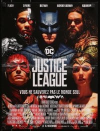 3y505 JUSTICE LEAGUE advance French 16x21 2017 group portrait of Gadot as Wonder Woman, Momoa, cast!