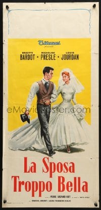 3y888 BRIDE IS MUCH TOO BEAUTIFUL Italian locandina 1958 art of Brigitte Bardot in wedding dress!