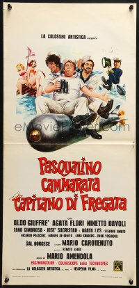 3y932 PASQUALINO CAMMARATA CAPITANO DI FREGATA Italian locandina 1974 wacky art of sailors on torpedo!