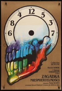 3y375 HUNGER Polish 26x38 1984 bizarre Wieslaw Walkuski artwork of colorful skull clock!