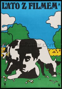 3y383 LATO Z FILMEM Polish 26x38 1978 artwork of Charlie Chaplin and cows by Maciej Zbikowki!