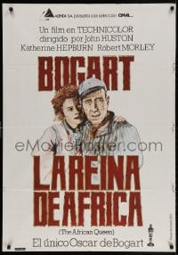 3y641 AFRICAN QUEEN Spanish R1980 Zen artwork of Humphrey Bogart & Katharine Hepburn!