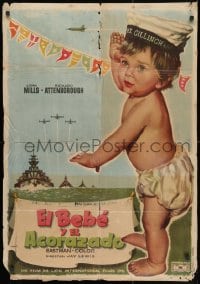 3y647 BABY & THE BATTLESHIP Spanish 1957 English sailors John Mills, Navy war ships & baby by Mac!