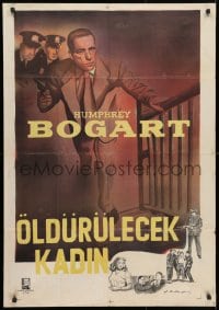 3y017 ENFORCER Turkish 1951 art of Humphrey Bogart climbing stairs with gun in hand!