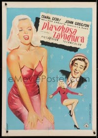 3y205 VALUE FOR MONEY Yugoslavian 20x28 1957 artwork of super sexy Diana Dors & John Gregson!
