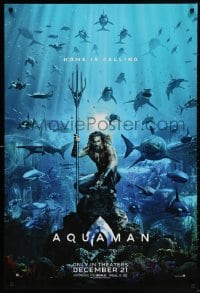 3z520 AQUAMAN teaser DS 1sh 2018 DC, Jason Mamoa in title role with great white sharks and more!