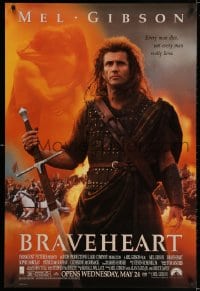 3z561 BRAVEHEART advance DS 1sh 1995 cool image of Mel Gibson as William Wallace!