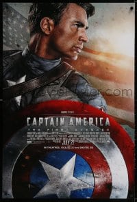 3z569 CAPTAIN AMERICA: THE FIRST AVENGER advance DS 1sh 2011 Chris Evans holding his shield!