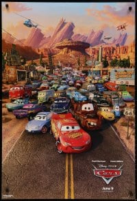 3z577 CARS advance DS 1sh 2006 Walt Disney Pixar animated automobile racing, great cast image!