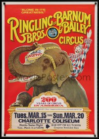 3z060 RINGLING BROS & BARNUM & BAILEY CIRCUS 28x40 circus poster 1975 wonderful art of clown riding elephant!