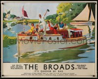3z228 BROADS 19x24 English commercial poster 1975 boat cruising through a waterway by Michael!