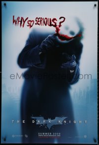 3z595 DARK KNIGHT teaser DS 1sh 2008 great image of Heath Ledger as the Joker, why so serious?