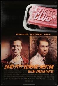 3z641 FIGHT CLUB advance DS 1sh 1999 portraits of Edward Norton and Brad Pitt & bar of soap!