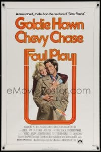 3z647 FOUL PLAY 1sh 1978 wacky Lettick art of Goldie Hawn & Chevy Chase, screwball comedy!