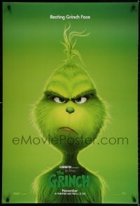 3z674 GRINCH advance DS 1sh 2018 Dr. Seuss book How the Grinch Stole Christmas, resting Grinch face!