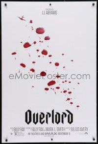 3z826 OVERLORD teaser DS 1sh 2018 from producer J.J. Abrams, WWII paratroopers as blood droplets!