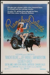 3z866 RANCHO DELUXE style B 1sh 1975 John Alvin art of sexy cowgirl riding wacky bull car!