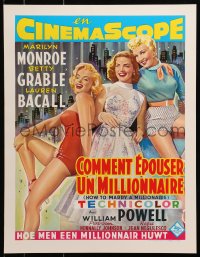 3z214 HOW TO MARRY A MILLIONAIRE 15x20 REPRO poster 1990s Marilyn Monroe, Grable & Bacall!