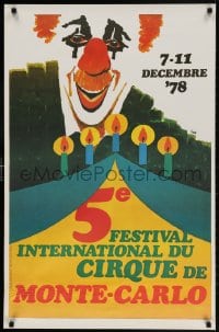 3z057 5E FESTIVAL INTERNATIONAL DU CIRQUE DE MONTE-CARLO 24x36 Monacan circus poster 1978 clown!