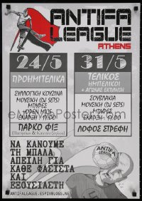 3z290 ANTIFA LEAGUE 19x27 Greek special poster 2000s guy in Nazi shirt smacked by soccer ball!