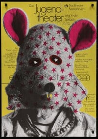 3z140 DAS JUGENDTHEATER 24x33 German stage poster 1971 really wacky image of person w/ mouse mask!