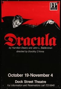 3z145 DRACULA 16x24 stage poster 1980s great art of the classic vampire with his huge cape!