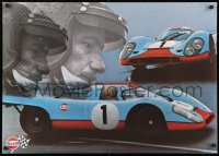 3z084 GULF PORSCHE 917 2-sided 24x34 Swiss advertising poster 1970s Jo Siffert & schematic of racer!