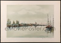 3z026 JEAN PIERRE LAURENT signed artist's proof 21x30 art print 1980s art of boats on harbor!