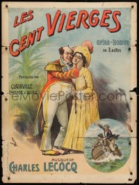 3z155 LES CENT VIERGES 24x32 French stage poster 1910s man hugging a disinterested woman by Faria!