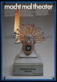 3z160 MACHT MAL THEATER 24x33 German stage poster 1979 little statue of guy w/burning match hair!