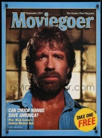3z418 MOVIEGOER 22x30 special poster September 1985 close-up of Chuck Norris - can he save America!