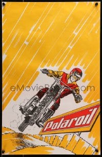 3z089 POLAROIL 15x23 French advertising poster 1960s cool art of rider & motorcycle!