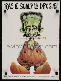 3z443 RAS LE SCALP LA DROGUE 13x17 French special poster 1990s Frankenstein w/ needle through neck!