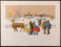 3z032 SERGIO AGOSTINI signed 20x26 art print 1980s great scene in the snow with cool horse!