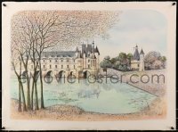 3z041 UNKNOWN ART PRINT signed 22x30 art print 1980 Chateau de Chenonceau in Loire Valle, France!