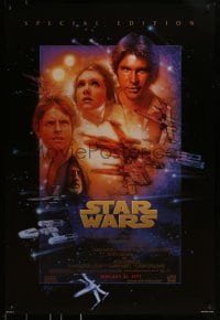 3z918 STAR WARS style B advance 1sh R1997 George Lucas, cool art by Drew Struzan!