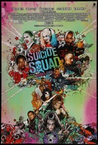 3z926 SUICIDE SQUAD advance DS 1sh 2016 Smith, Leto as the Joker, Robbie, Kinnaman, cool art!