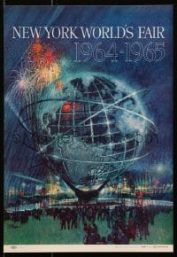 3z113 NEW YORK WORLD'S FAIR 11x16 travel poster 1961 art of the Unisphere & fireworks by Bob Peak!
