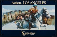 3z115 REPUBLIC AIRLINES LOS ANGELES 23x35 travel poster 1982 cowboy and film reel by D. Rogers!