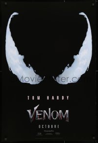 3z967 VENOM int'l French language teaser DS 1sh 2018 Tom Hardy in the title role, eyes logo!