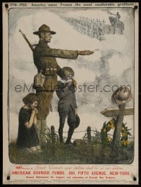 3z001 AMERICAN OUVROIR FUNDS 24x32 French WWI war poster 1918 Jonas art of soldier & kids by grave!
