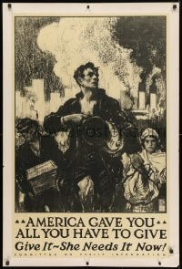 3z002 AMERICA GAVE YOU ALL YOU HAVE TO GIVE 28x42 WWI war poster 1917 workers & smokestacks by Taylor!