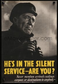 3z007 HE'S IN THE SILENT SERVICE ARE YOU 10x15 English WWII war poster 1940s sailor w/ binoculars!