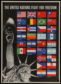 3z006 UNITED NATIONS FIGHT FOR FREEDOM 29x40 WWII war poster 1942 art of Lady Liberty & flags!